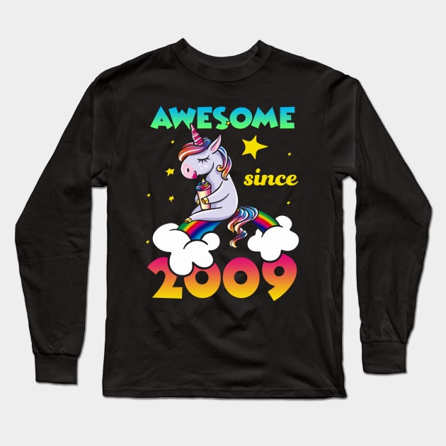 Cute Awesome Unicorn Since 2009 Rainbow Gift Long Sleeve T-Shirt by saugiohoc994